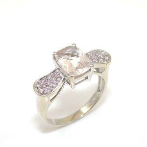 10K White Gold Clear Quartz Pink Diamond Ring Size 8